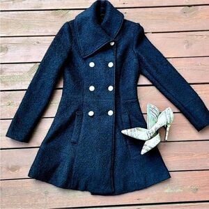 Guess Y2K Women’s Double Breasted Silver Buttons Skirted Boucle Teal Jacket Coat